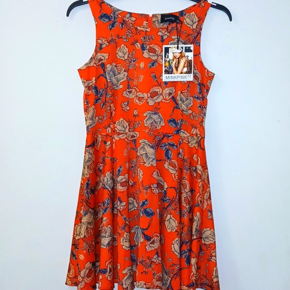 MinkPink Orange Floral Sleeveless Rachel Dress | Size: L